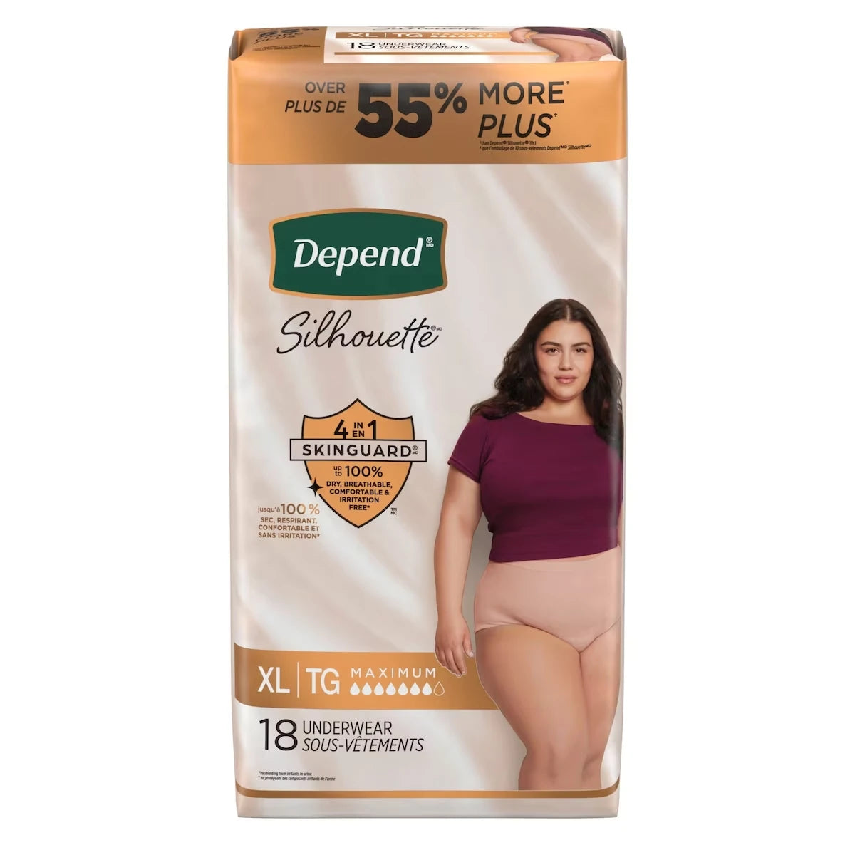 Sous-vêtements d’incontinence et de post-partum Silhouette pour femmes adultes, très grand, absorption maximale, rose