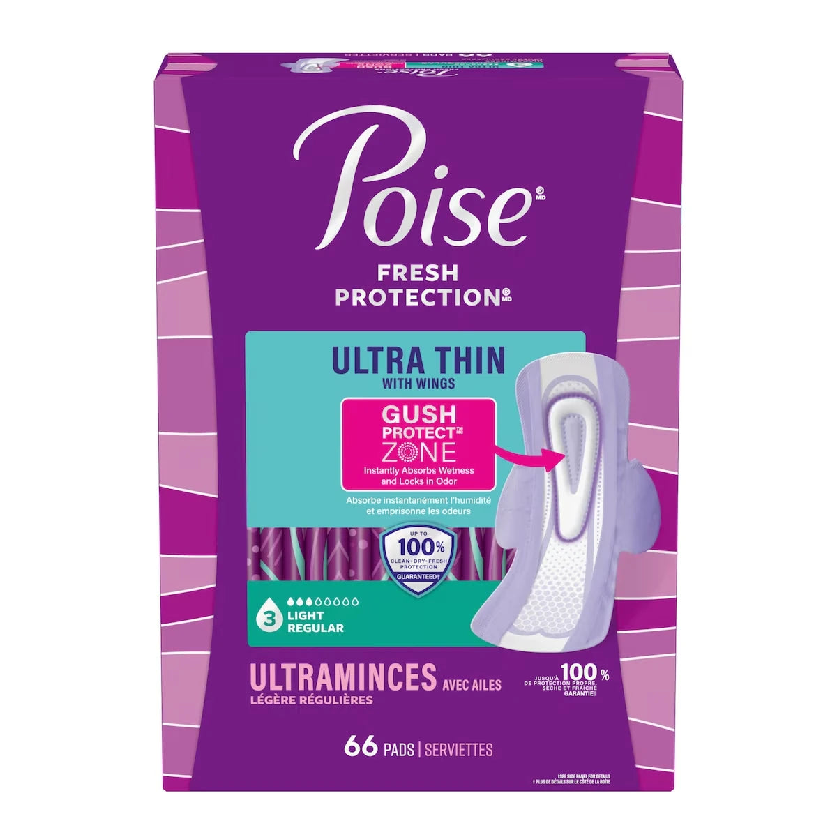 Serviettes avec ailes ultraminces d’incontinence et d’incontinence en période post-partum  pour fuites urinaires, degré d’absorption léger à 3 gouttes, longueur régulière