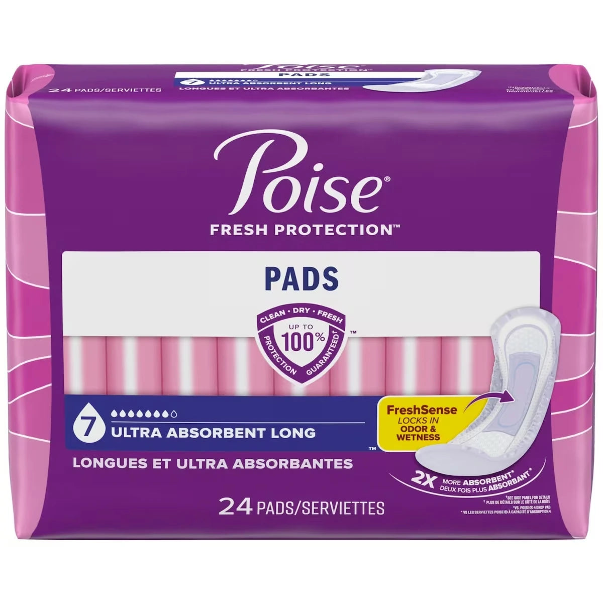 Serviettes d’incontinence Poise pour femmes, degré d’absorption 7, ultra-absorption, longueur longue