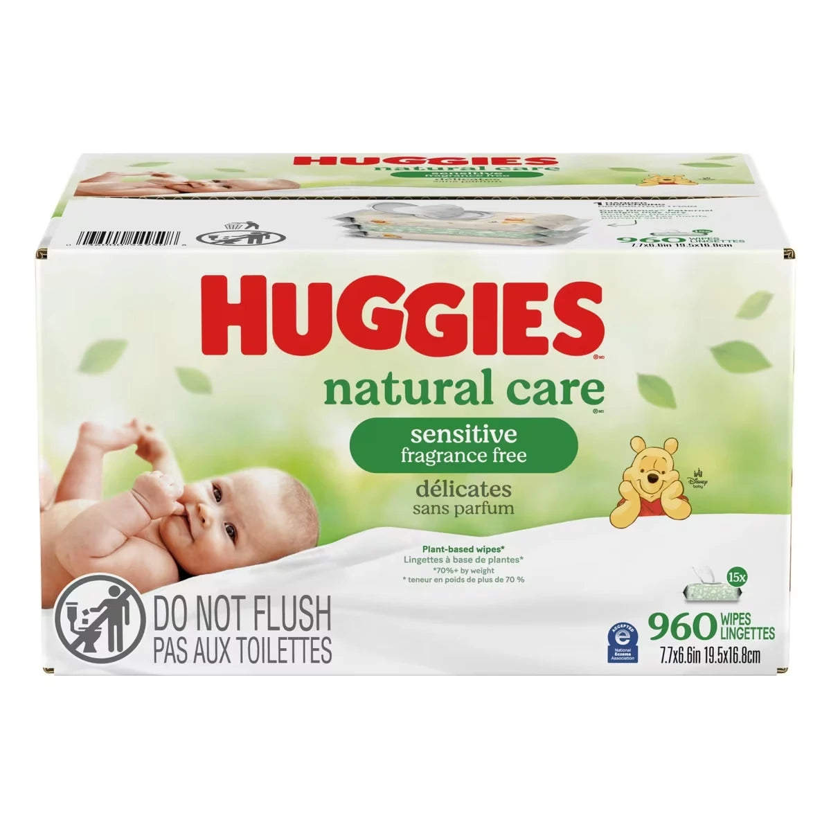 Lingettes pour bébés naturelles Care sensibles, sans parfum, 15 paquets à rabat