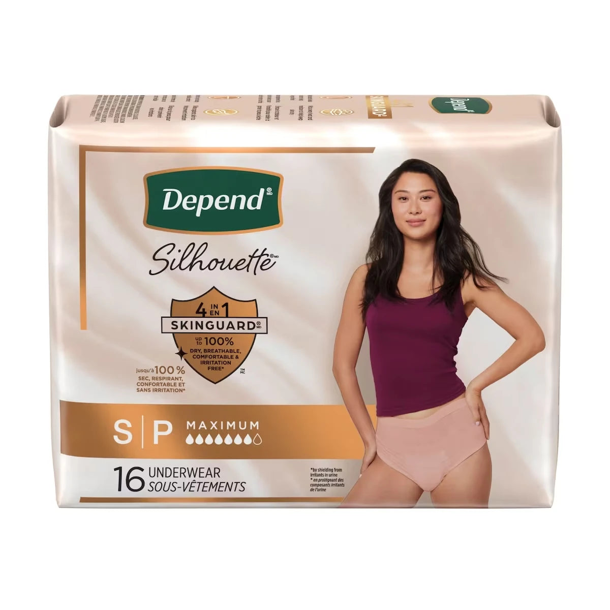 Sous-vêtements d’incontinence et de post-partum Silhouette pour femmes adultes, petites, absorption maximale, rose