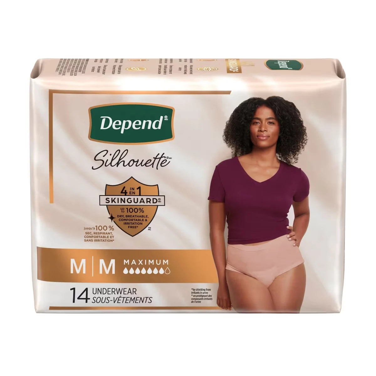 Sous-vêtements d’incontinence et de post-partum Silhouette pour femmes adultes, moyen, absorption maximale, rose