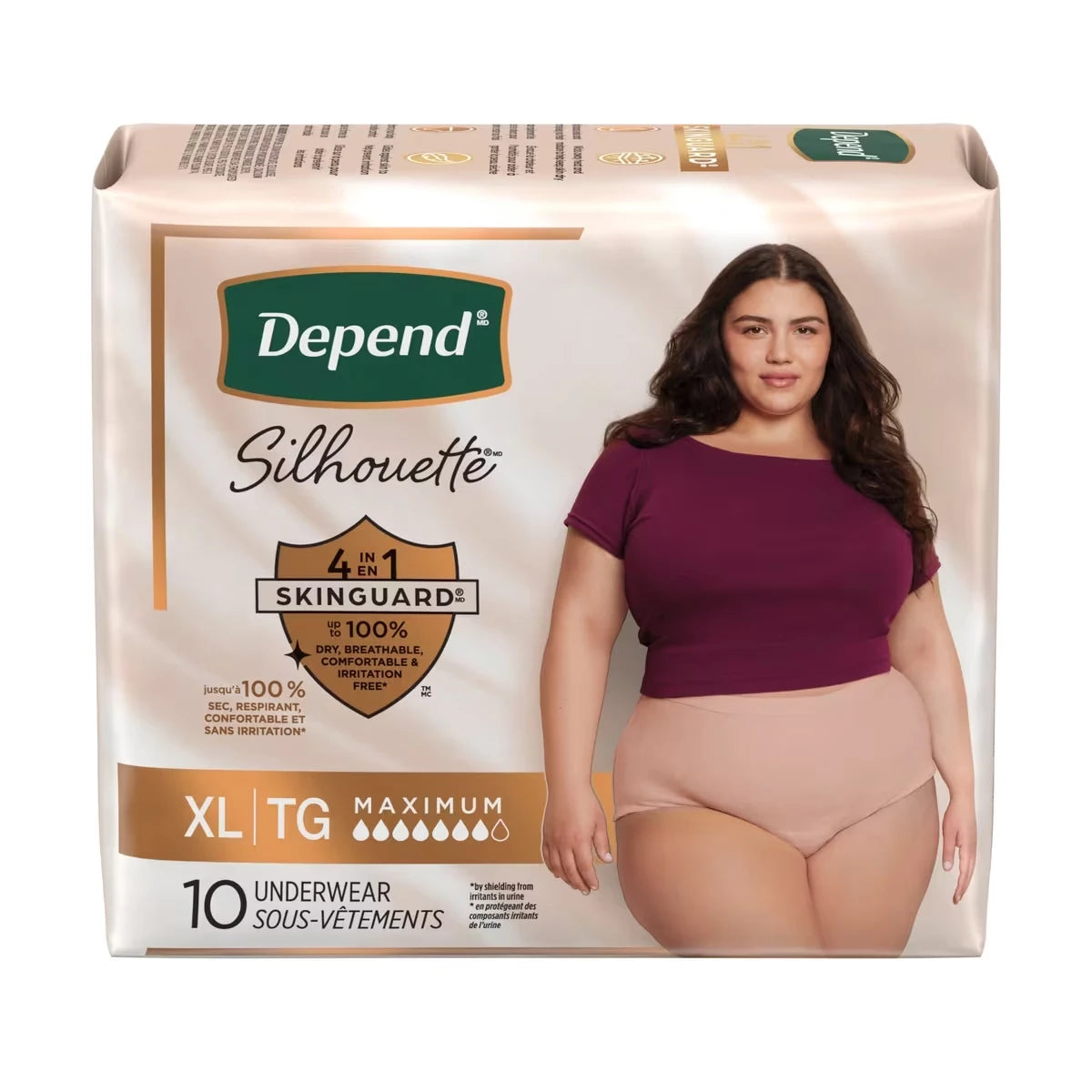 Sous-vêtements d’incontinence et de post-partum Silhouette pour femmes adultes, très grand, absorption maximale, rose