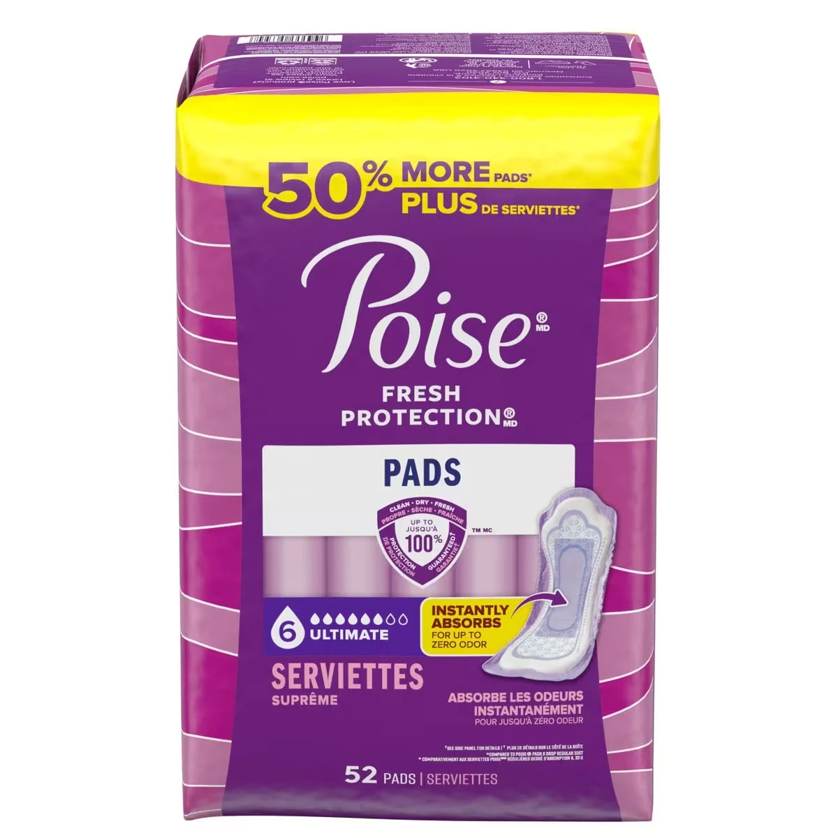 Serviettes d’incontinence et d’incontinence en période post-partum, 6 gouttes absorption maximale, longueur régulière