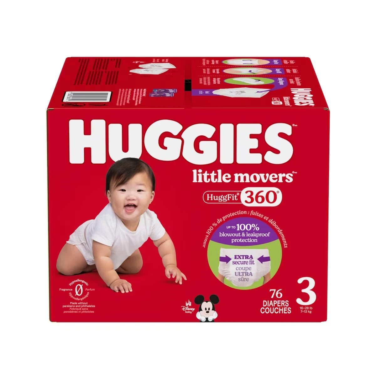 Couches pour bébé Little Movers HuggFit 360° avec ceinture à 360°, taille 3 (16-28 livres)