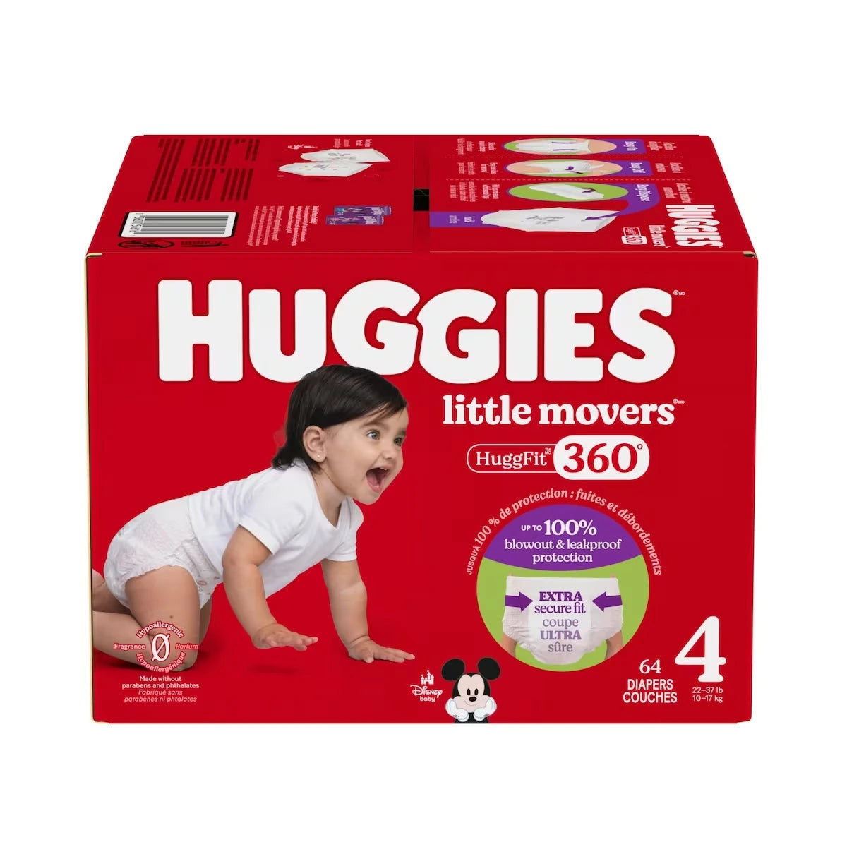 Couches pour bébé Little Movers HuggFit 360° avec ceinture à 360°, taille 4 (22-37 livres)