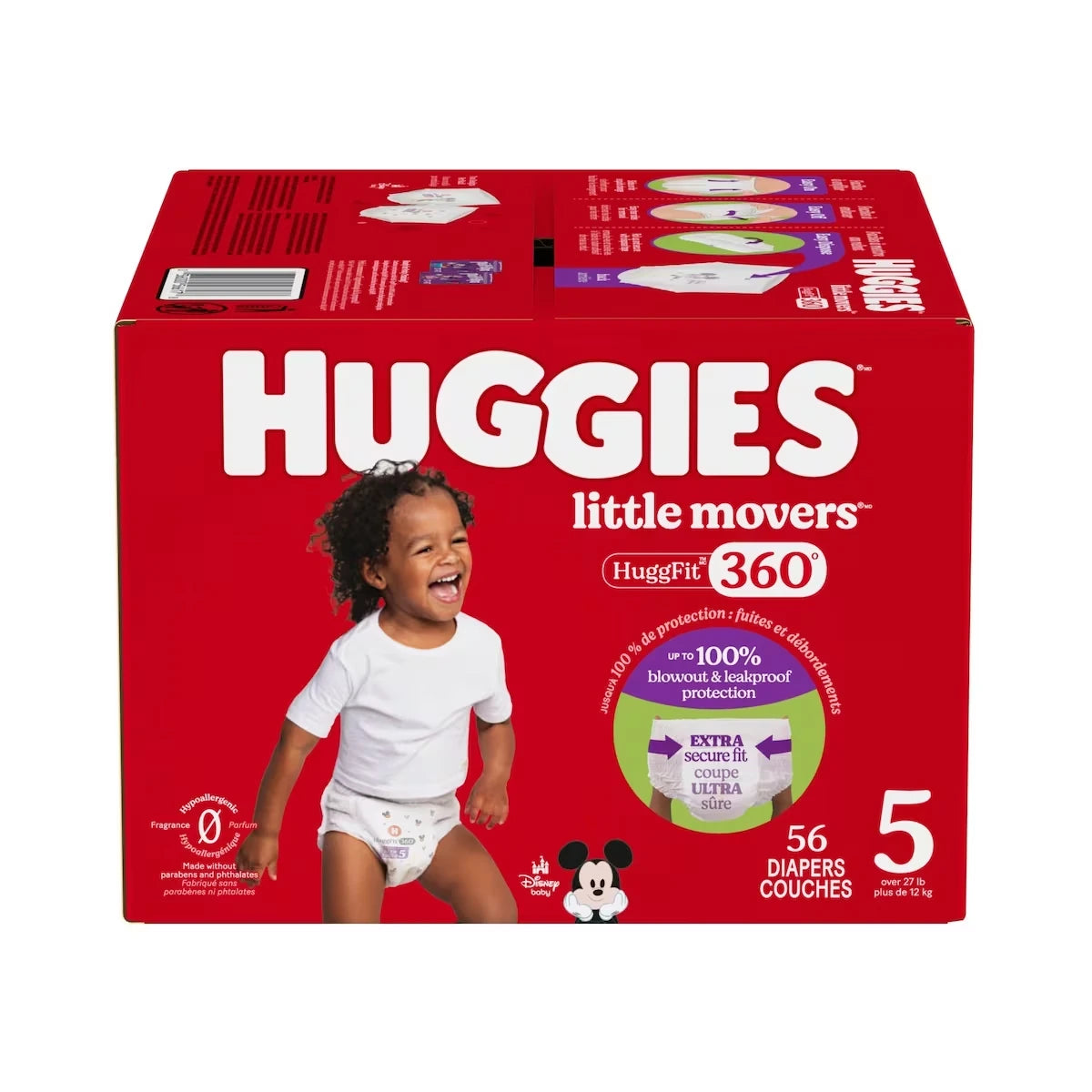 Couches pour bébé Little Movers HuggFit 360° avec ceinture à 360°, taille 5 (27+ livres)