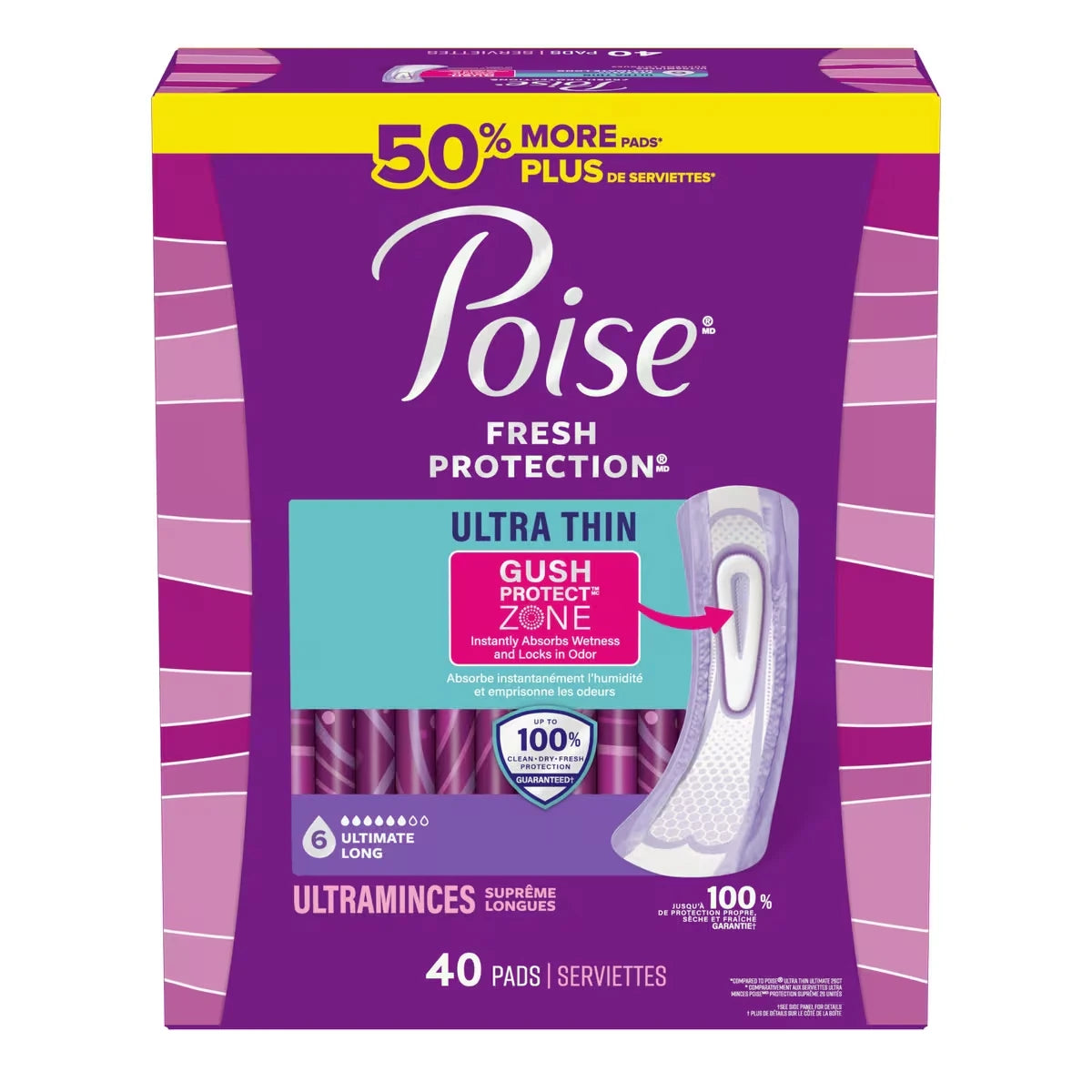 Serviettes ultraminces d’incontinence et d’incontinence en période post-partum  pour fuites urinaires, degré d’absorption suprême à 6 gouttes, longues