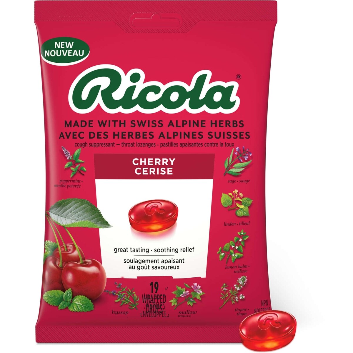 Pastilles Cerise, 19 unités, Soulagement délicieux et naturel avec menthol(90)