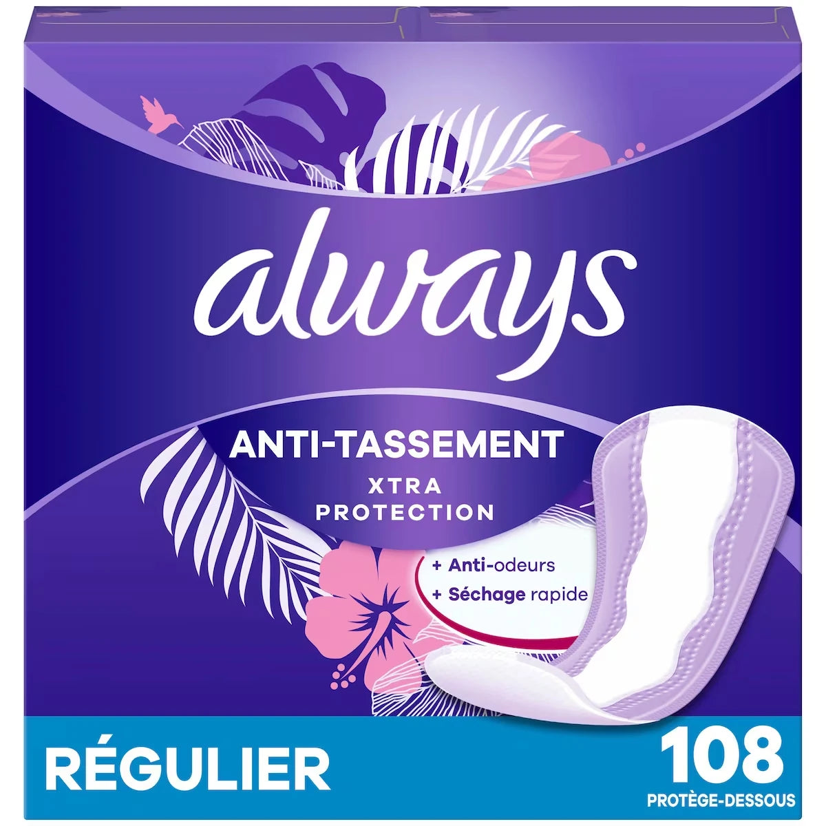 Protège-dessous quotidiens Anti-Bunch Xtra Protection, non parfumés, régulier, Anti-Bunch aide à rester confortable, 108  u