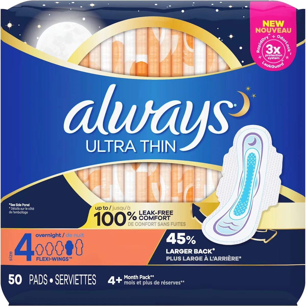 Serviettes Always Ultra Thin, de nuit, avec ailes Flexi-Wings, taille&nbsp;4, non parfumées