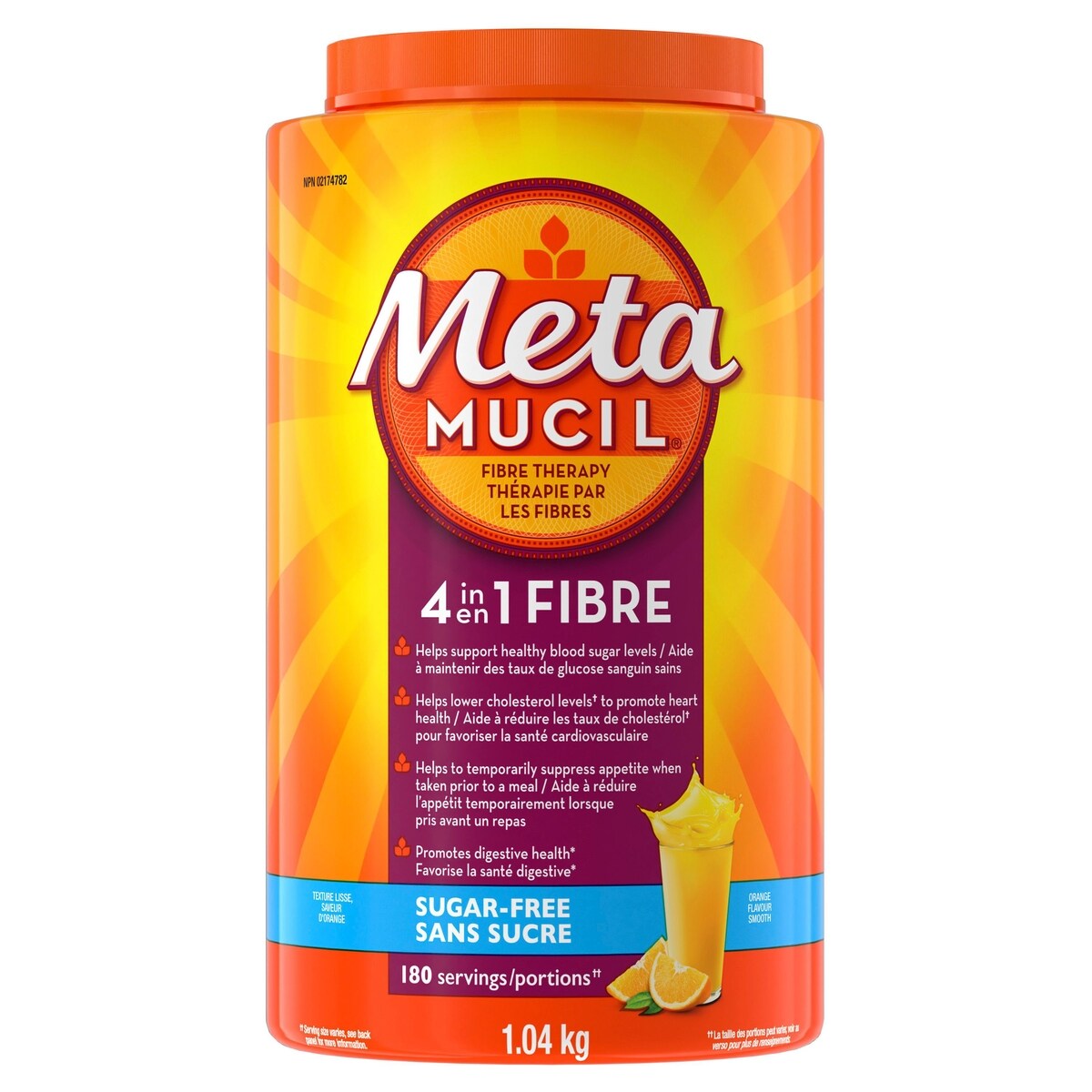 Fibres MultiSanté 3 en 1! Supplément de fibres en poudre, sans sucre, orange, 1,04 kg