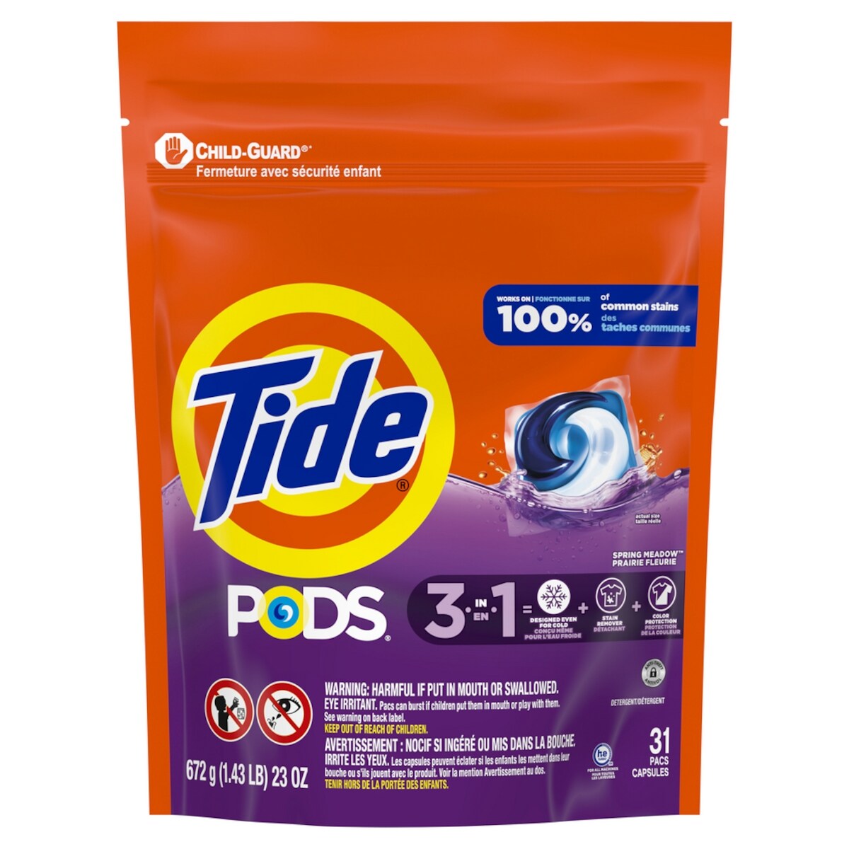 Capsules de détergent liquide Pods HE Turbo, parfum Spring Meadow, 31 capsules
