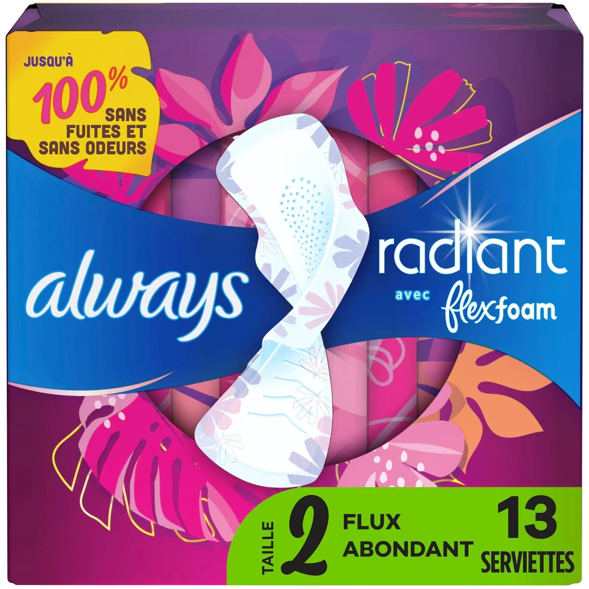 Serviettes Radiant, degré d’absorption très abondant, parfumées, taille 2, 13 unités