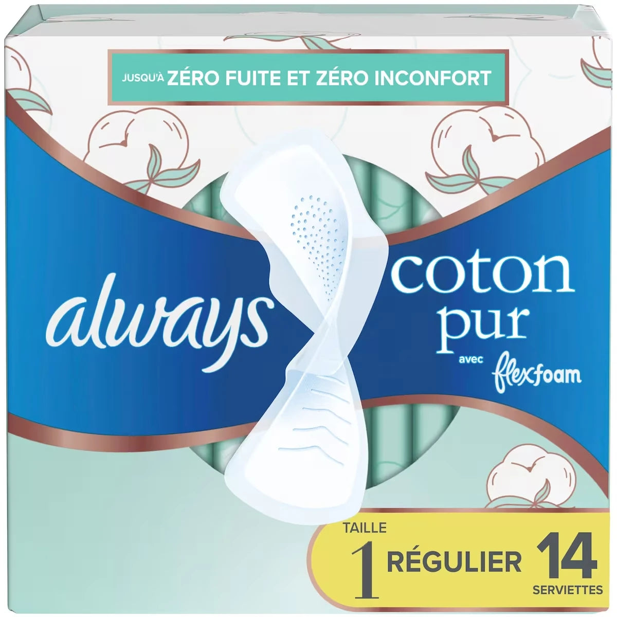 Serviettes Pure Coton avec FlexFoam, taille 1, 14 serviettes