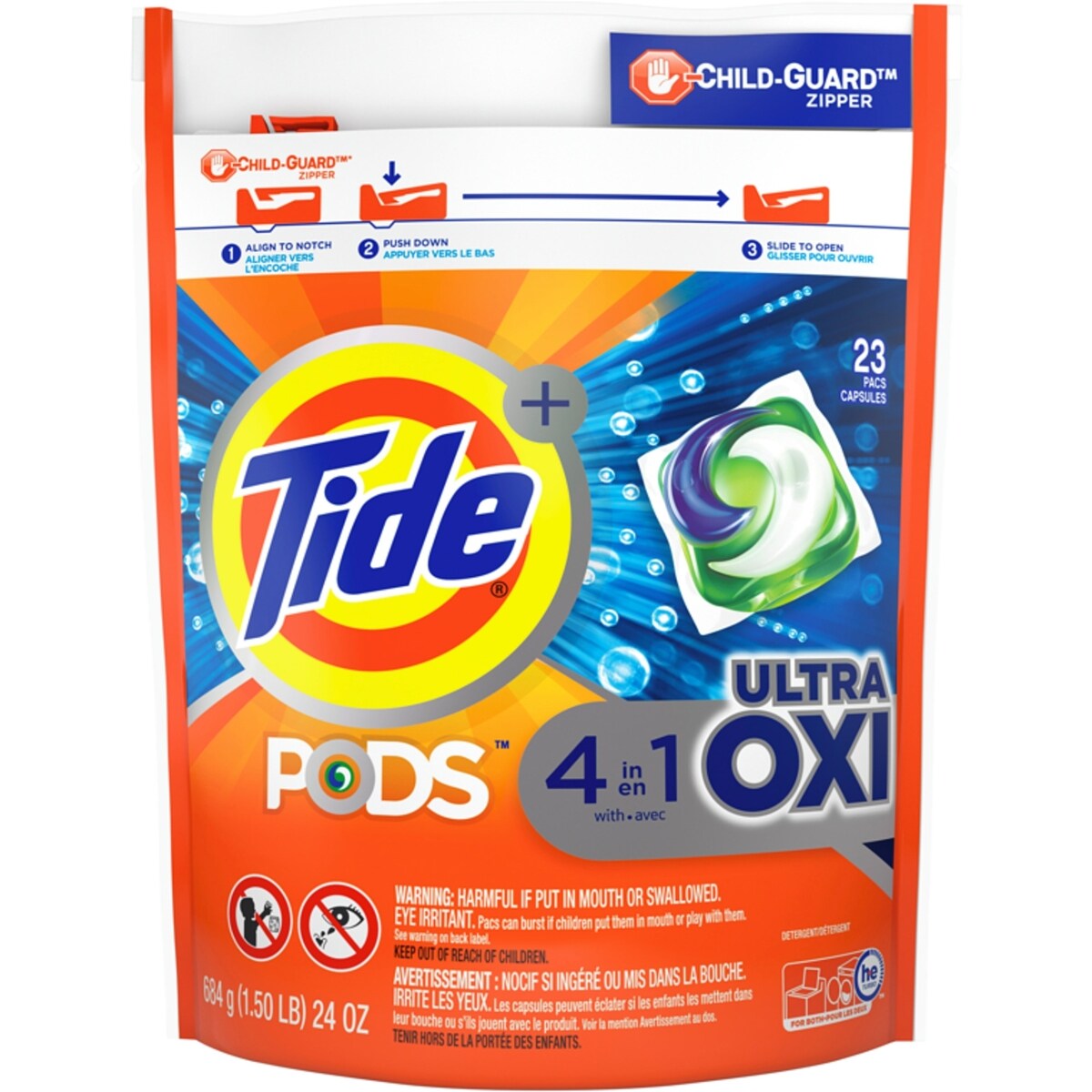 Capsules de détergent à lessive liquide Pods Ultra Oxi, 23 capsules
