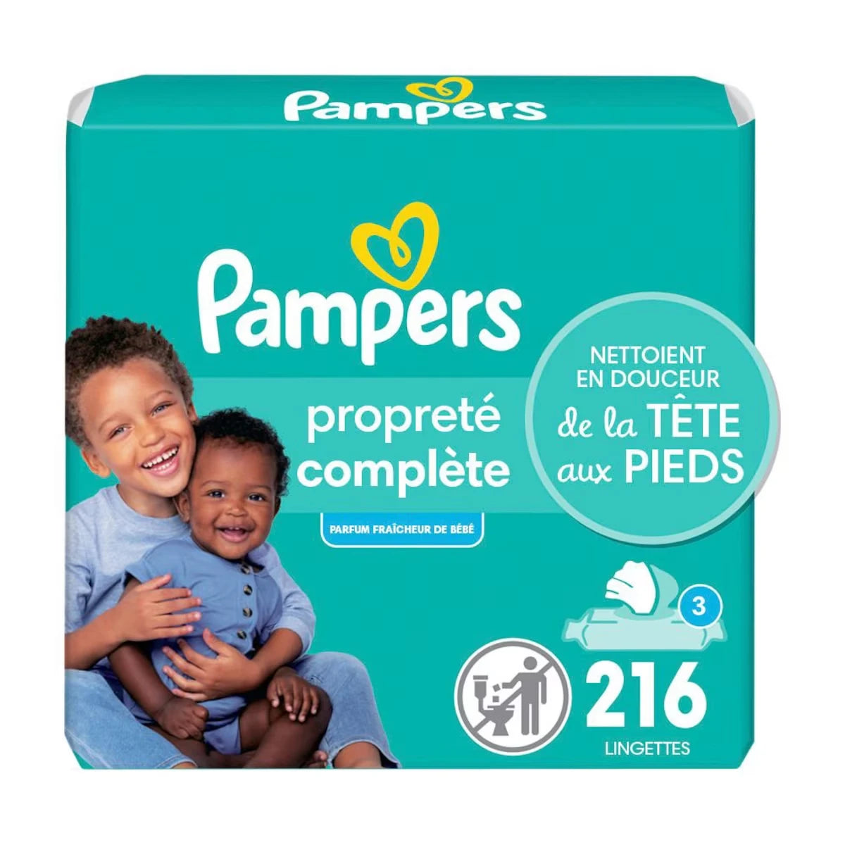 Lingettes pour bébés parfumées Complete Clean, 3X boîtes distributrices, 216 lingettes