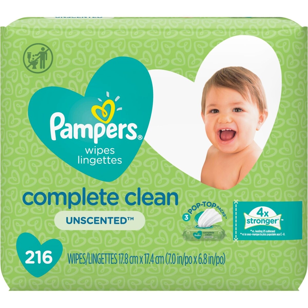 Lingettes pour bébés non parfumées Complete Clean, 3X boîtes distributrices, 216 lingettes