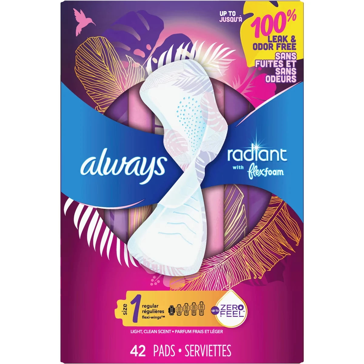 Serviettes Radiant FlexFoam, taille&nbsp;2, degré d’absorption flux abondant, avec ailes, 36&nbsp;u