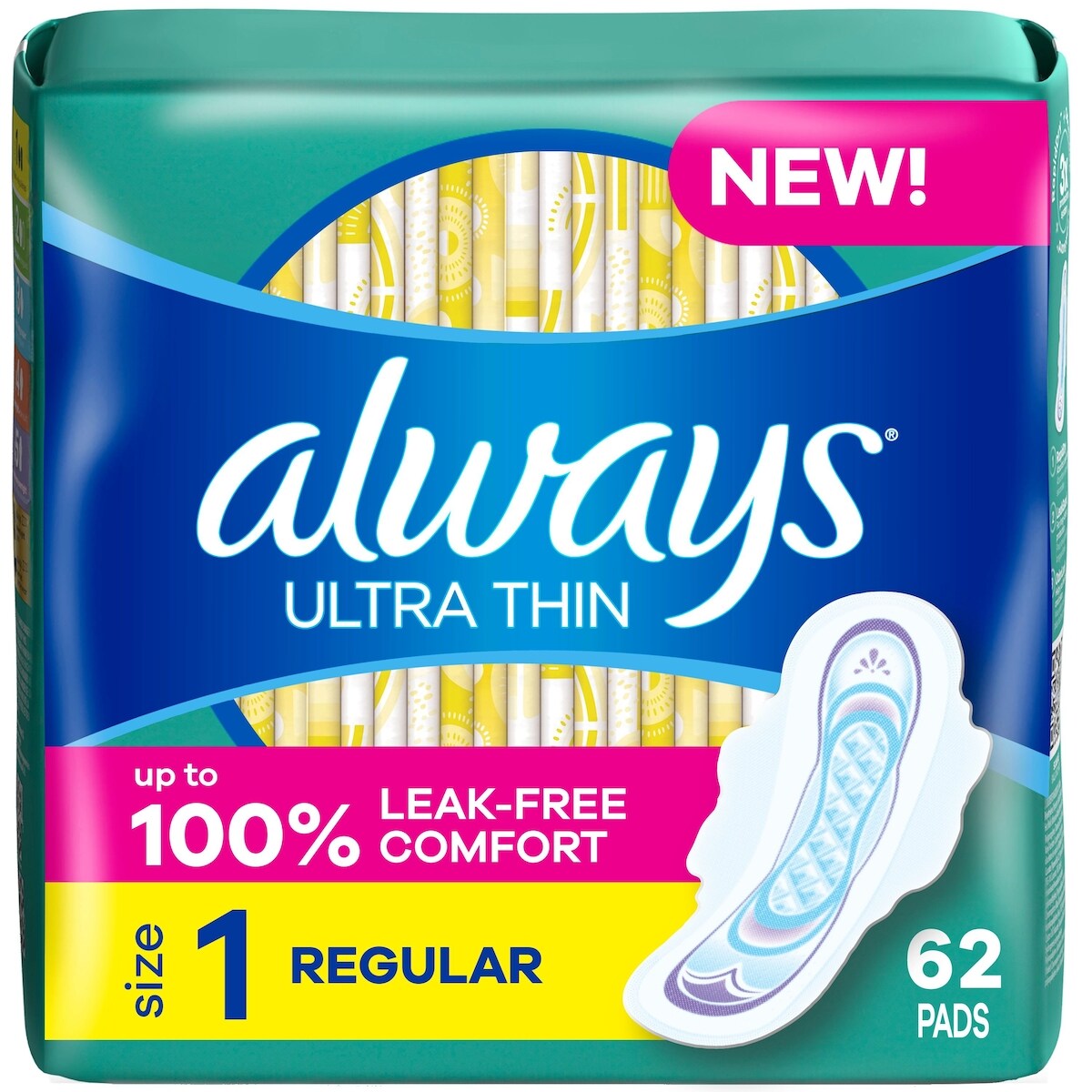 Serviettes féminines Ultra Thin, degré d’absorption régulier, avec ailes, pour femmes, taille1, non parfumées,
