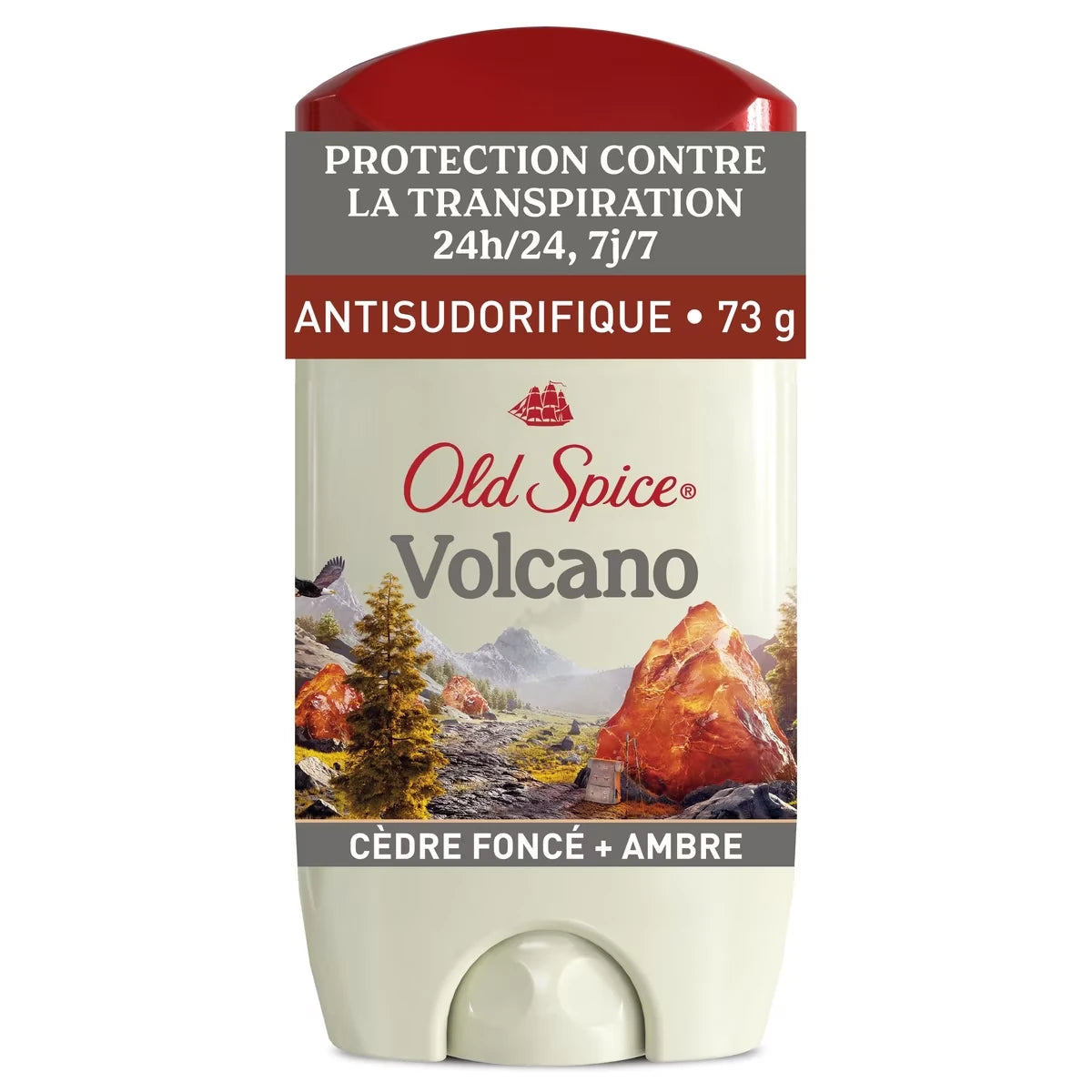 Antisudorifique et désodorisant invisible en bâton Volcano pour hommes avec parfum de charbon de bois inspiré de la nature, 73 g