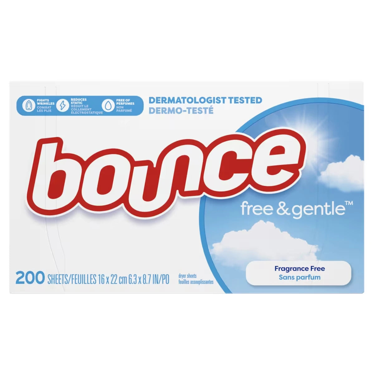 Feuilles assouplissantes Free & Gentle, 200 feuilles, non parfumées, hypoallergéniques et testées sous contrôle dermatologique