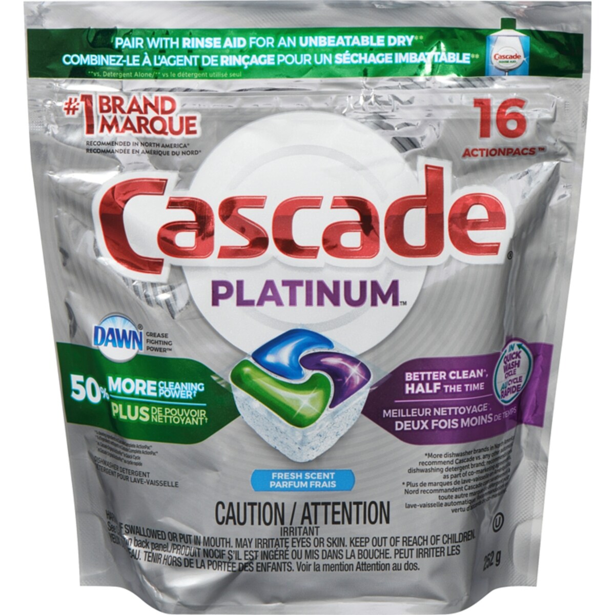 Détergent pour lave-vaisselle Platinum ActionPacs, Parfum frais, 16 units