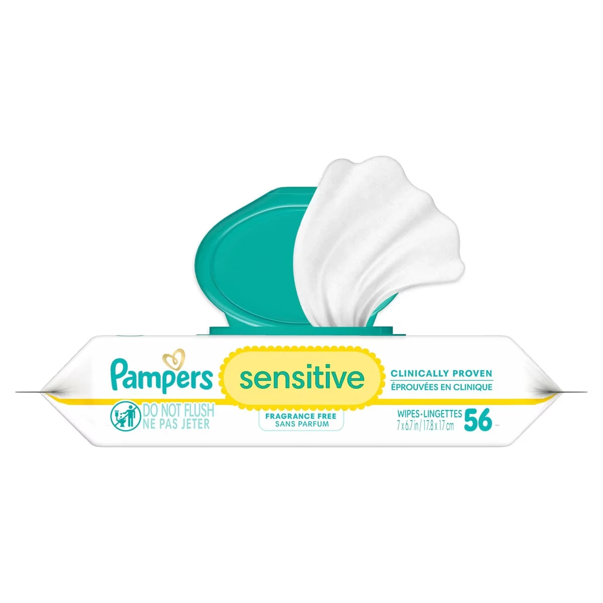 Lingettes pour bébés Sensitive, éprouvées en clinique, sans parfum, à base d’eau et hypoallergéniques, 56 lingettes pour bébés au total (1X emballage rabattable)