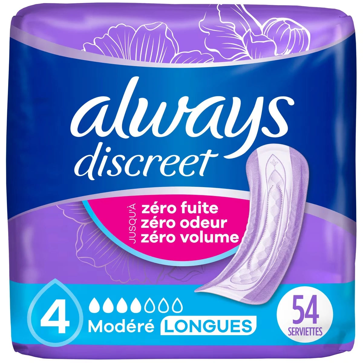 Serviettes d’incontinence Discreet, protection modérée longues, 54 serviettes