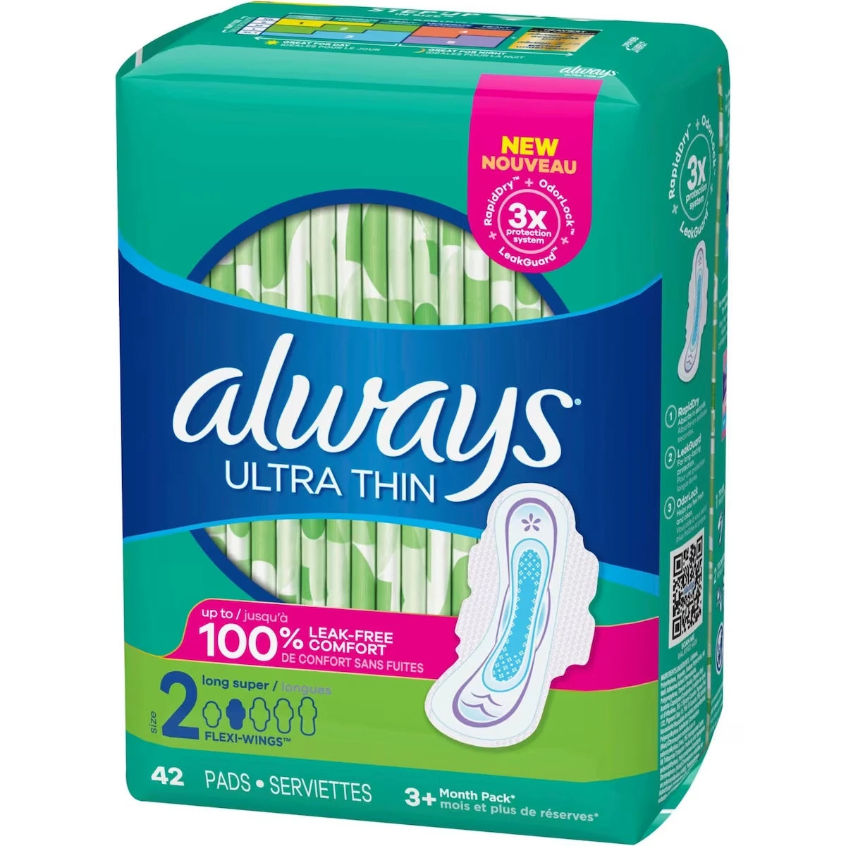 Serviettes Ultra Thin, longues avec ailes, taille 2, non parfumées, 42 serviettes