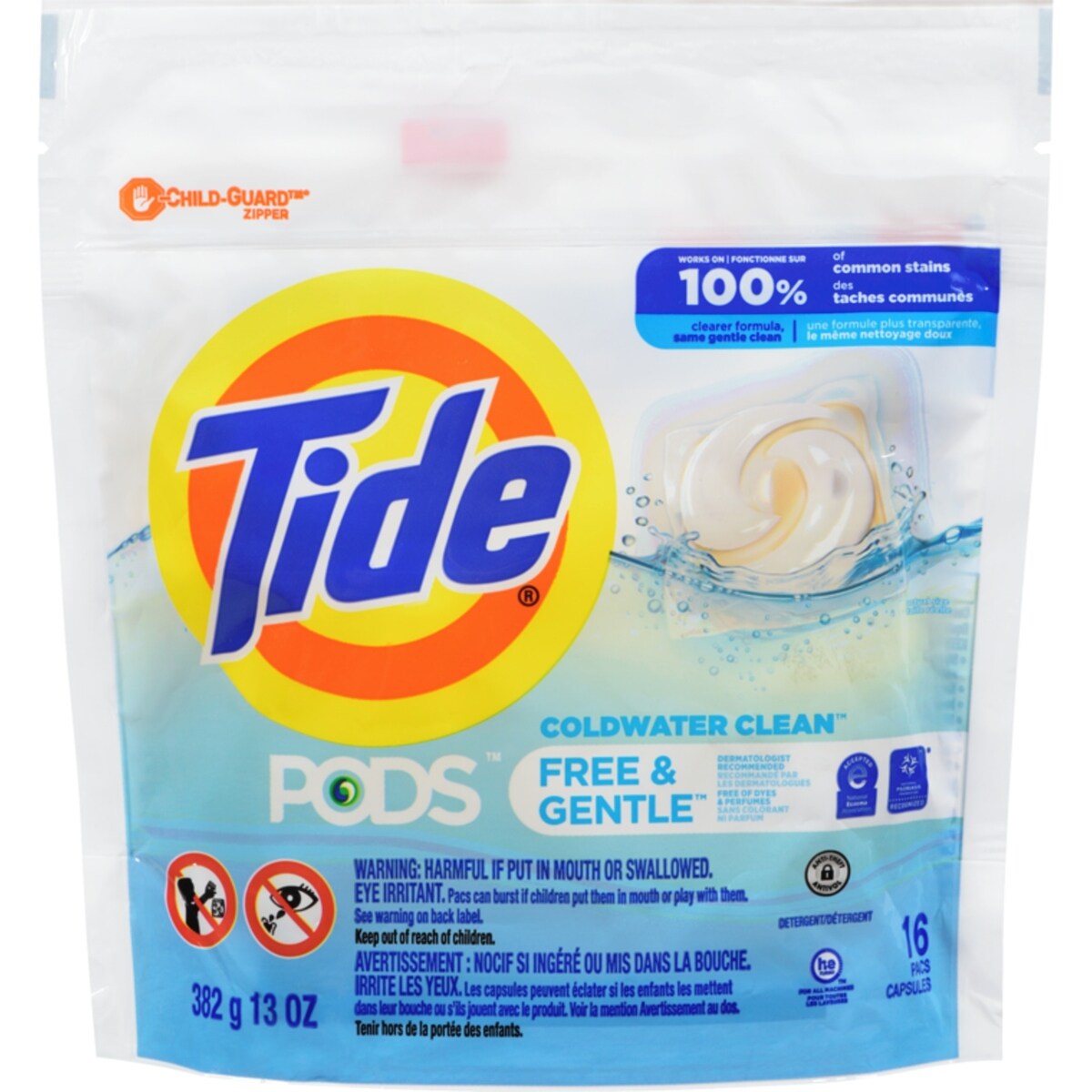 Capsules de détergent à lessive liquide Pods Free & Gentle, 16 capsules