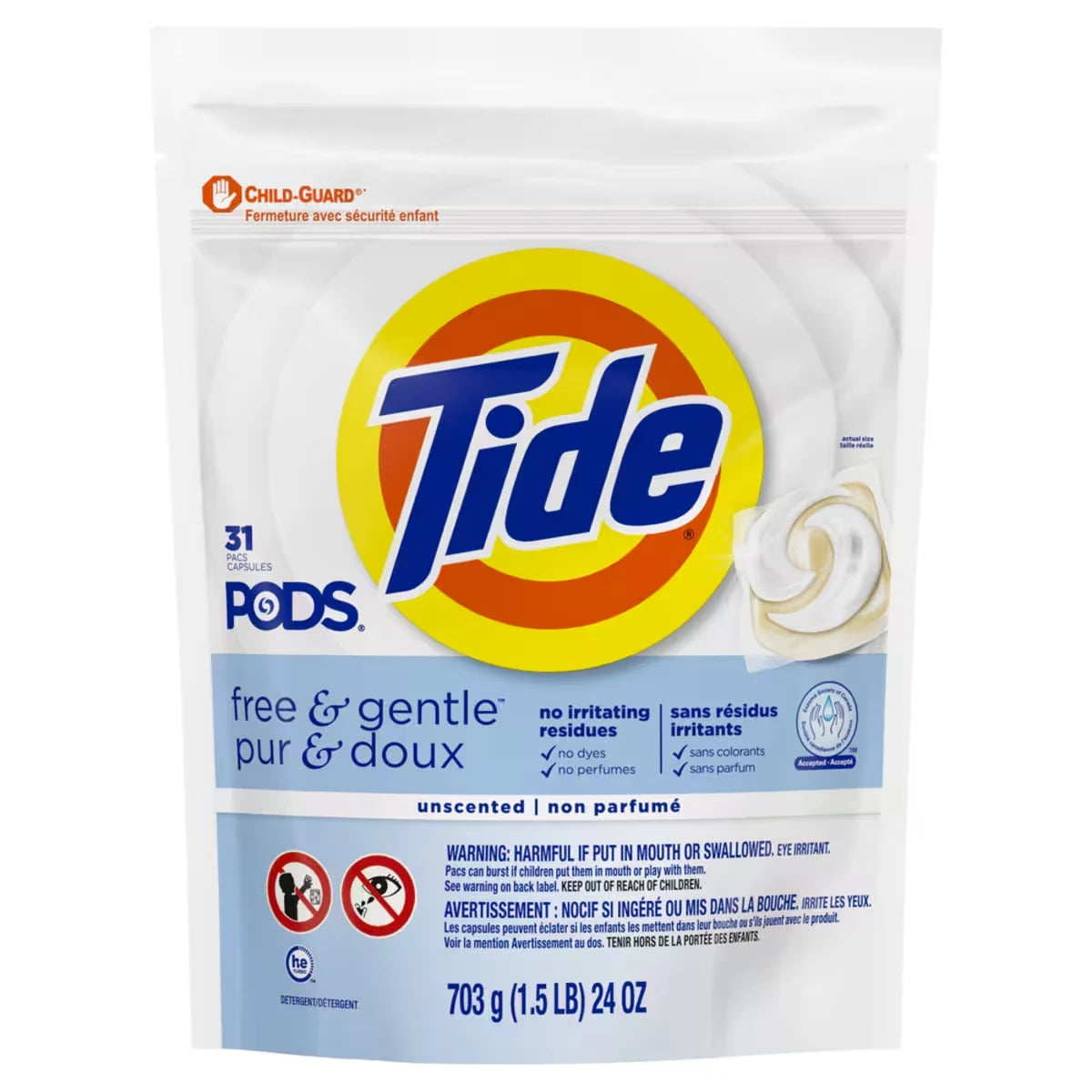 Capsules de détergent à lessive Pods Free & Gentle, 31 capsules