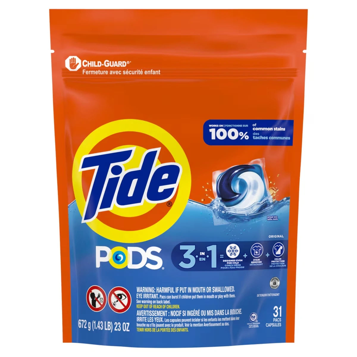 Capsules de détergent à lessive liquide Pods, original, 31 capsules