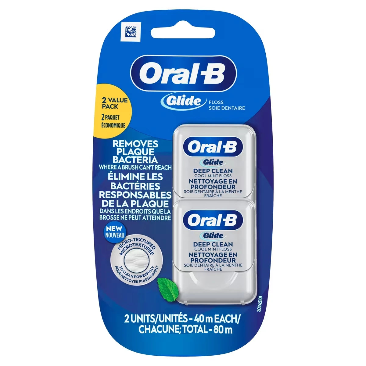 Soie dentaire Oral-B Glide Pro-Santé Nettoyage en profondeur Menthe fraîche, 40 m, emballage de 2