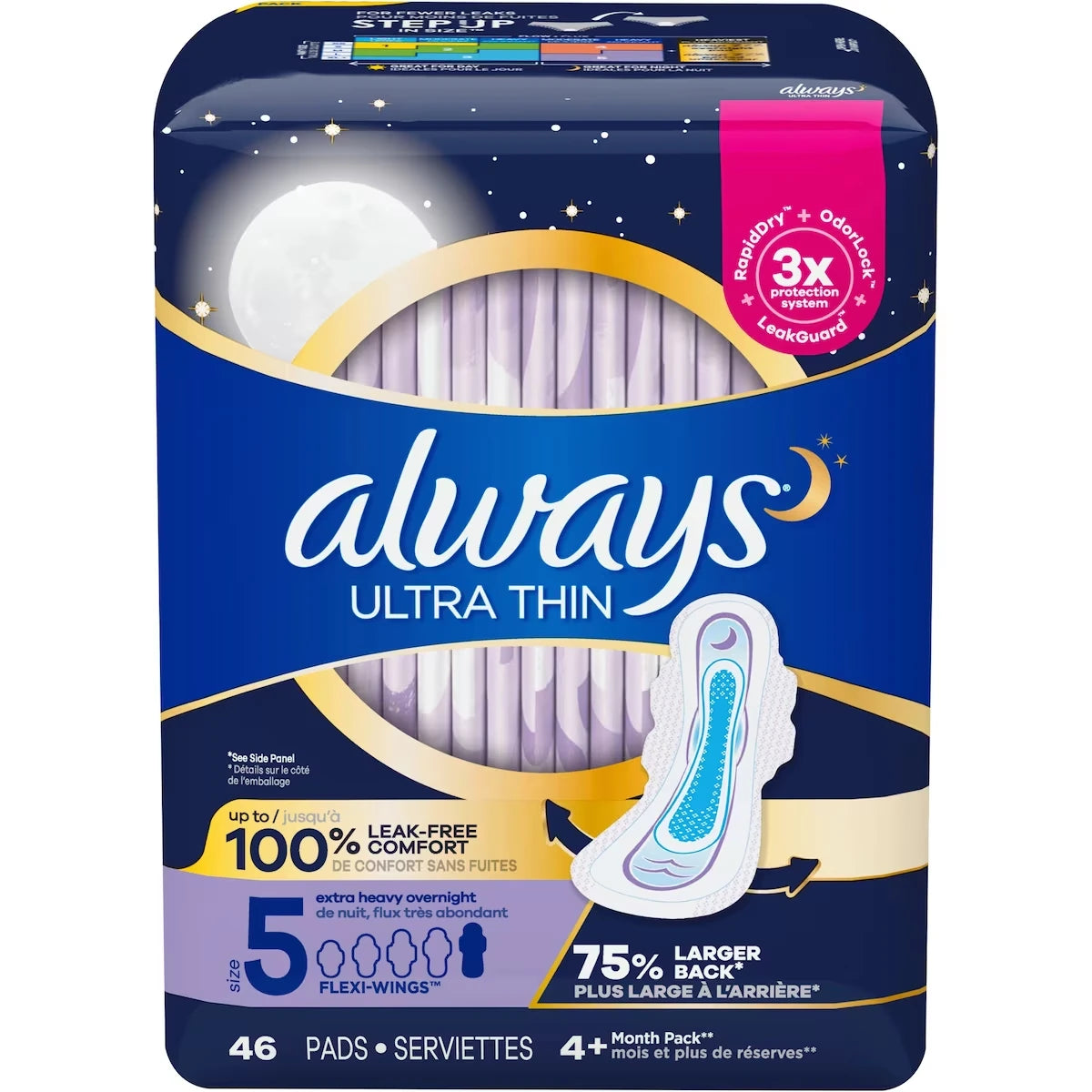 Serviettes Always Ultra Thin, de nuit, flux très abondant, avec ailes Flexi-Wings, taille 5, non parfumées