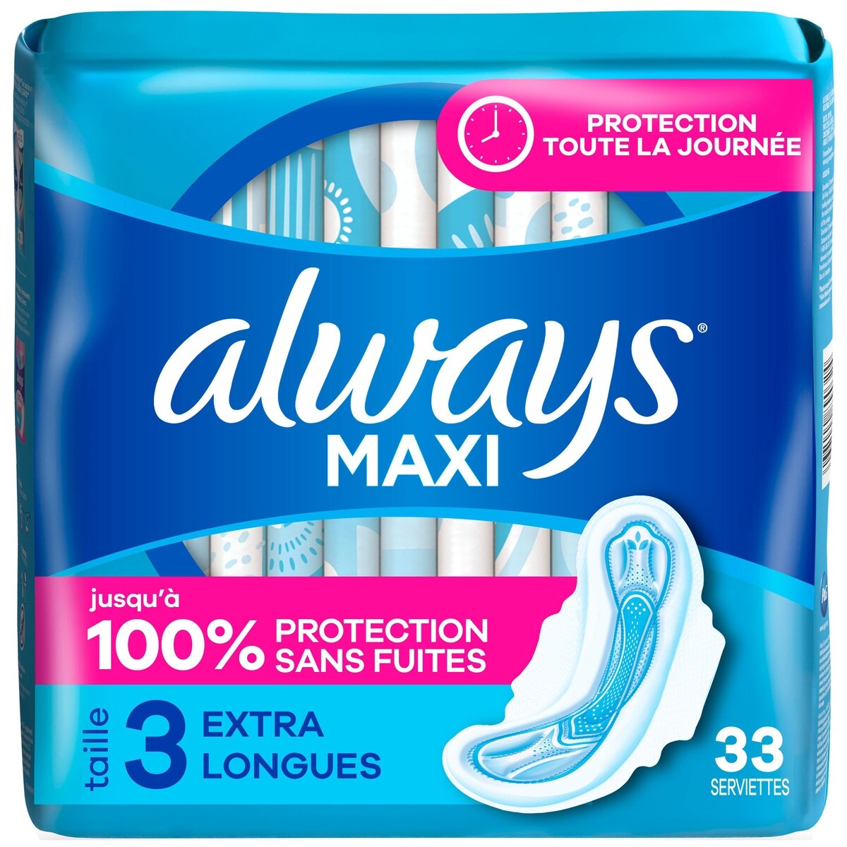 Serviettes Maxi, extra longues, degré d’absorption super avec ailes, taille 3, non parfumées, 33 serviettes#