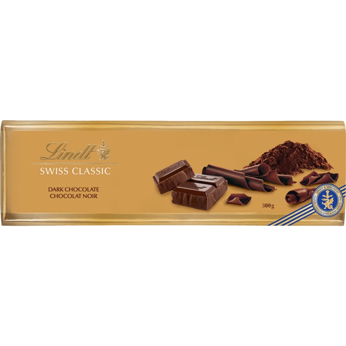 Chocolat noir surfin Lindt SWISS CLASSIC Gold – Barre (300 g)