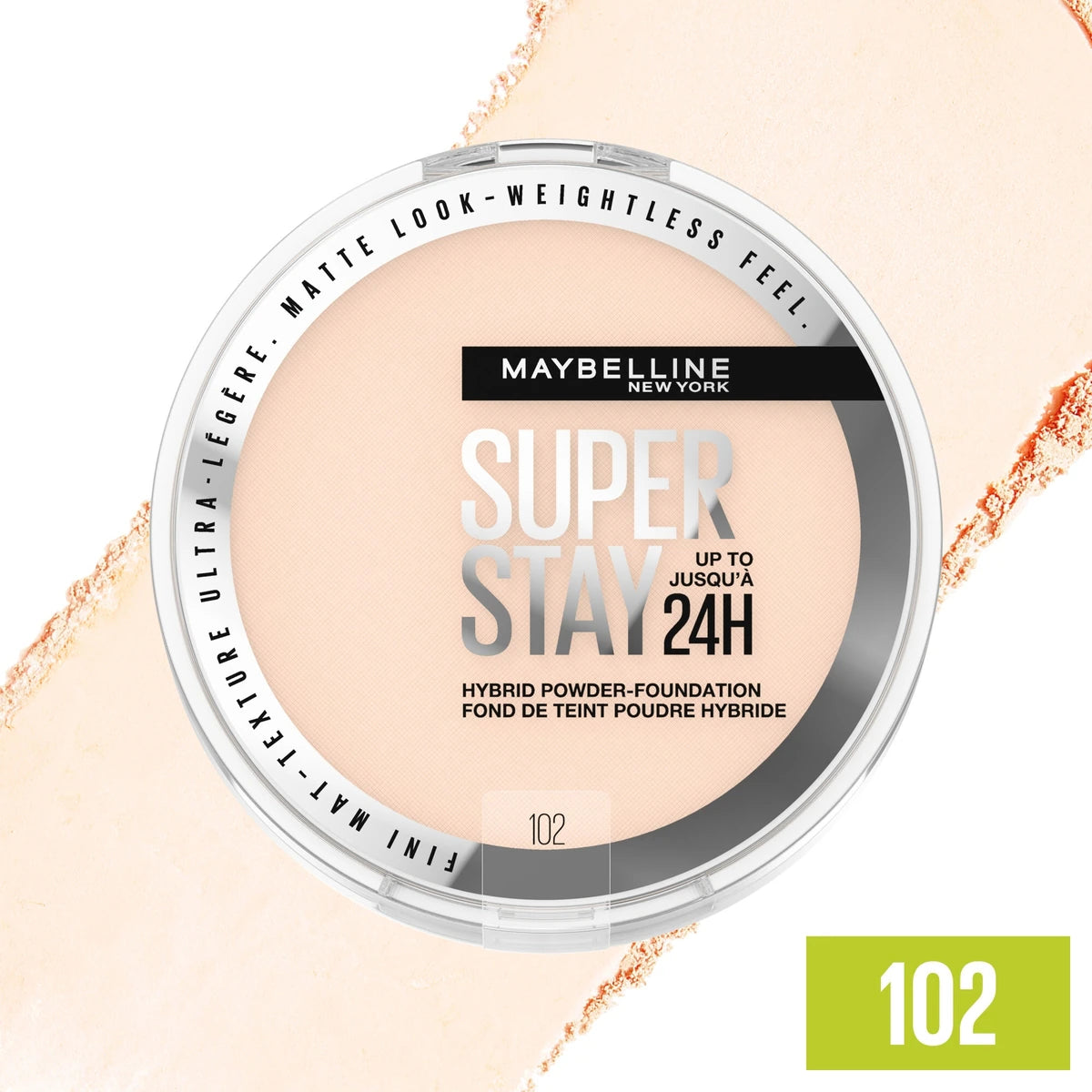 New York Super Stay 24 Hour Hybrid Powder Foundation, Waterproof, Vegan, Mattifying, 102, 6 g