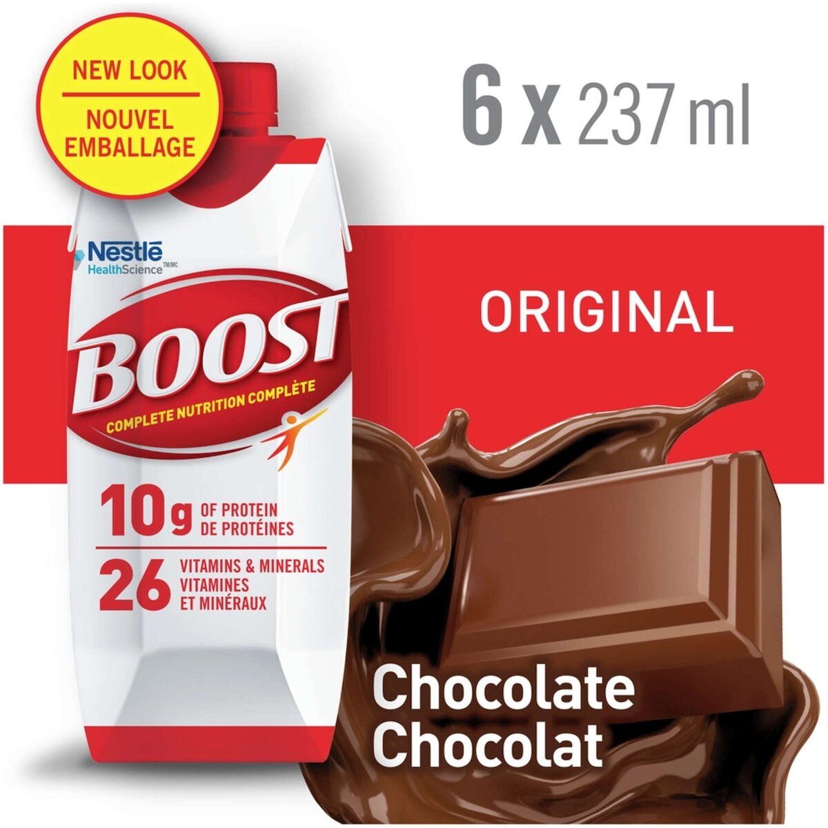 Substitut de repas liquide BOOST® Original, chocolat, emb. de 6, 6 x 237 ml