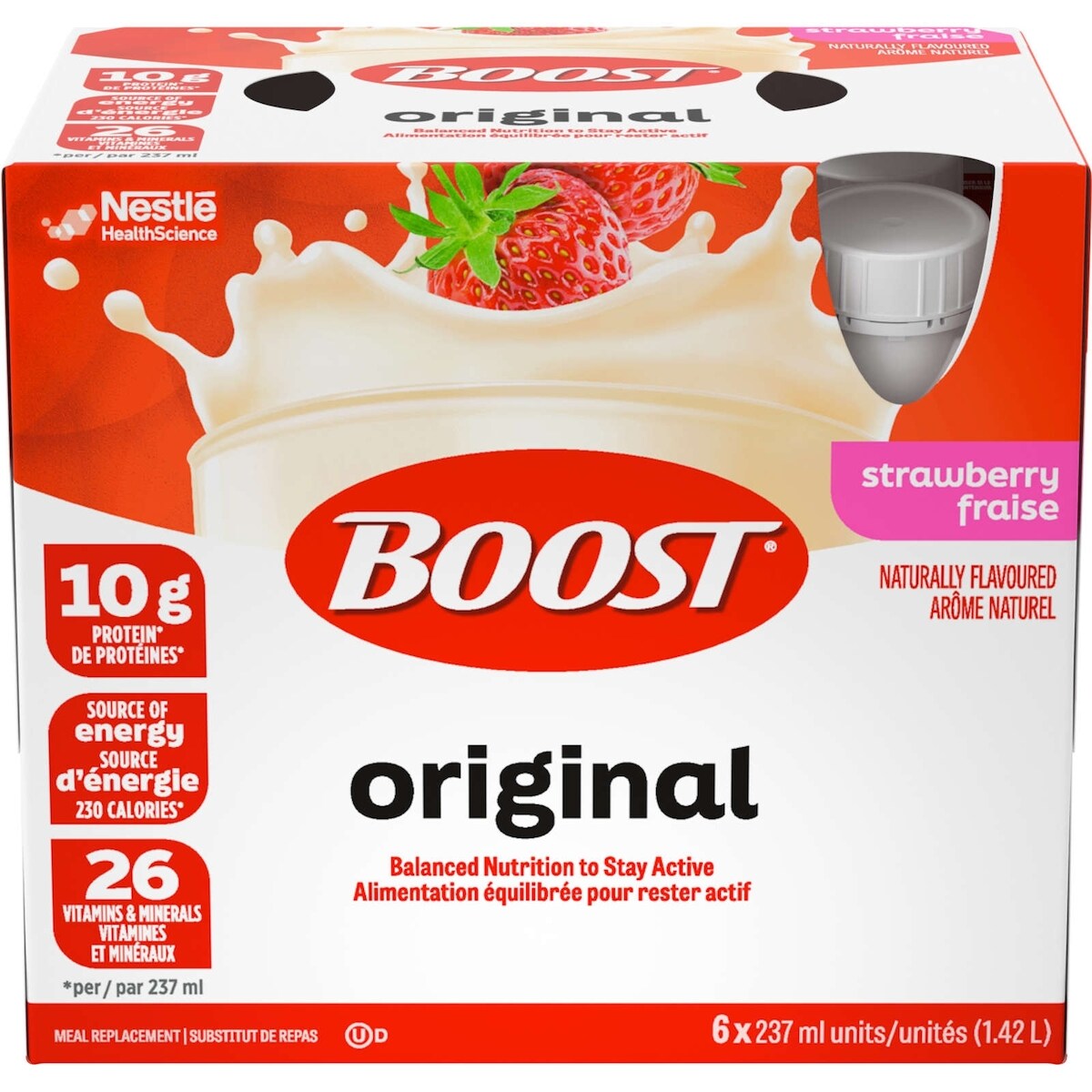 Substitut de repas liquide BOOST® Original, fraise, emb. de 6, 6 x 237 ml