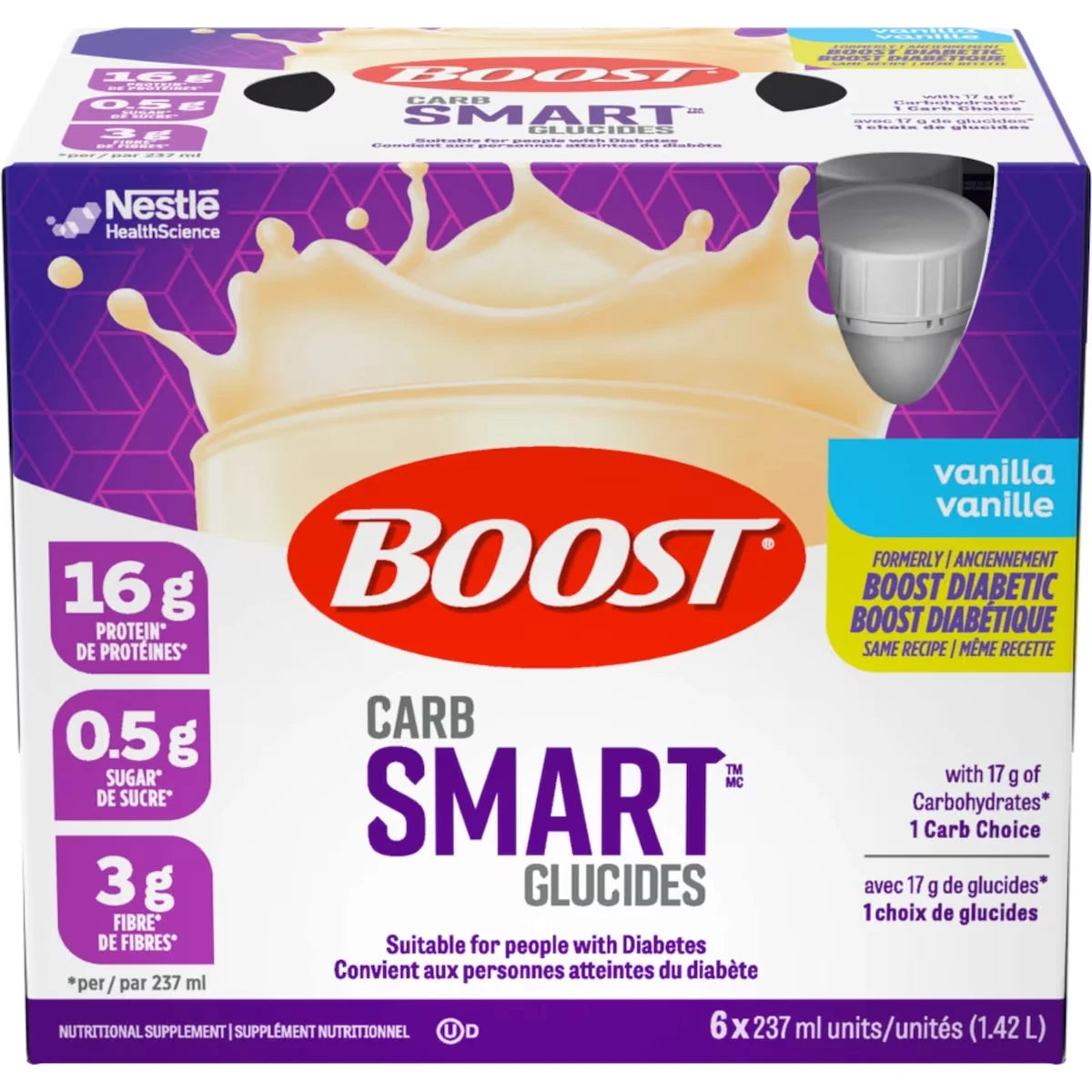 Supplément nutritionnel BOOST® Diabétique, vanille, emb. de 6, 6 x 237 ml