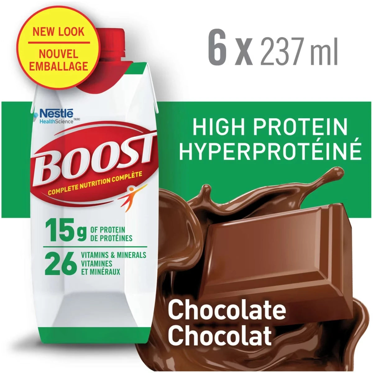 Substitut de repas BOOST® Hyperprotéiné, chocolat, emb. de 6, 6 x 237 ml