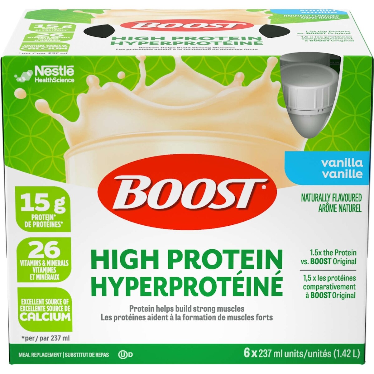 Substitut de repas BOOST® Hyperprotéiné, vanille, emb. de 6, 6 x 237 ml
