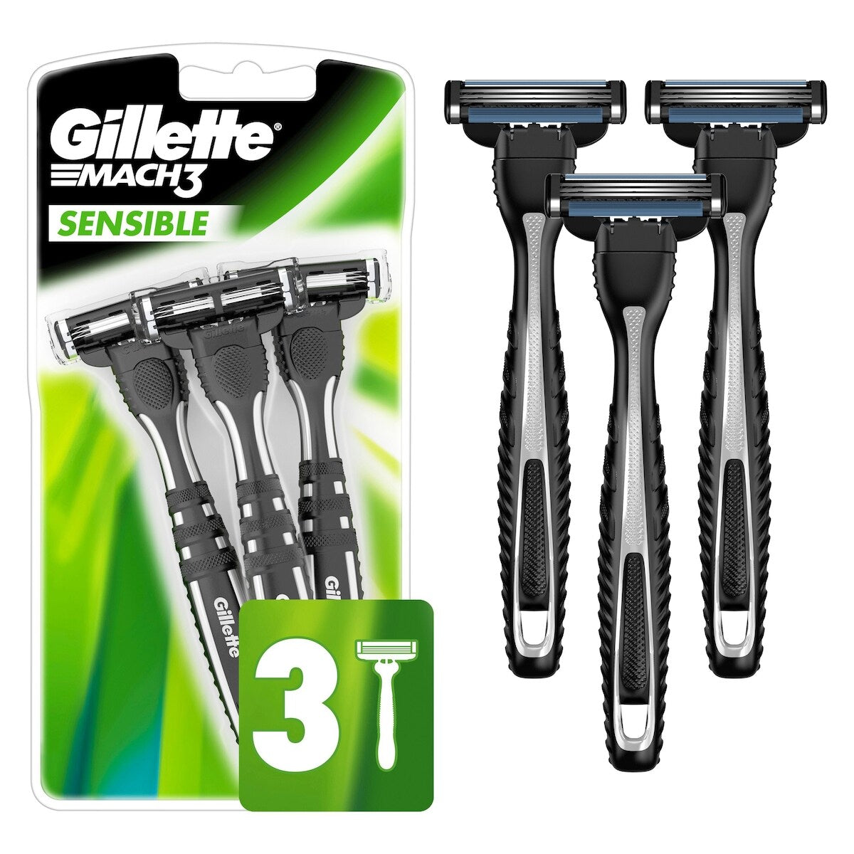 Rasoirs jetables pour hommes Mach3 Sensible, paquet de 3