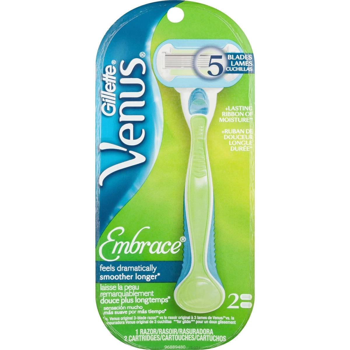 Rasoir Gillette Extra doux vert pour femmes, 1 manche avec 2 cartouches