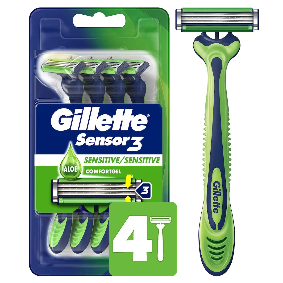 Rasoirs jetables pour hommes Sensor3 Sensible, paquet de 4