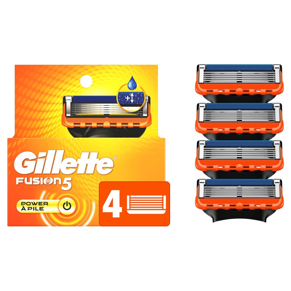 Cartouches de rechange de rasoir Fusion5 Power pour hommes, 4 cartouches de rasoir, bande lubrifiante, lame de précision, cartouches à 5 lames de rasoir pour un rasage de près