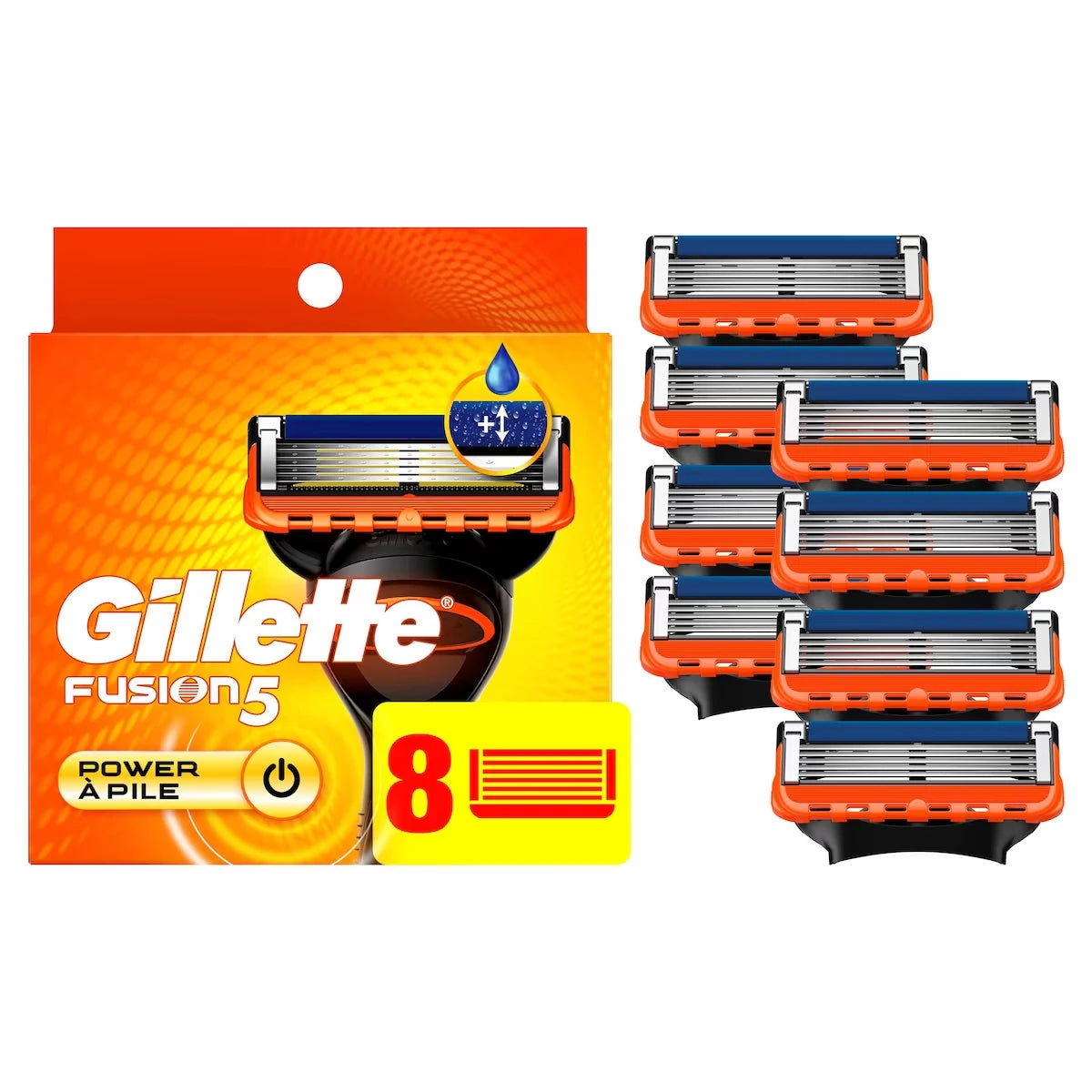 Cartouches de rechange de rasoir Gillette Fusion5 Power pour hommes, 8 cartouches de rasoir, bande lubrifiante, lame de précision, cartouches à 5 lames de rasoir pour un rasage de près