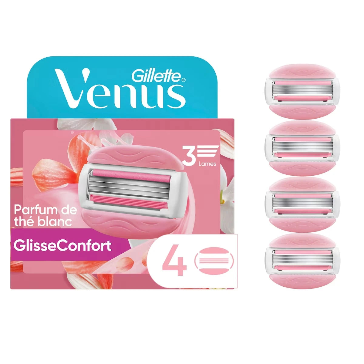 Lames de rasoir ComfortGlide au parfum de thé blanc, 4 cartouches