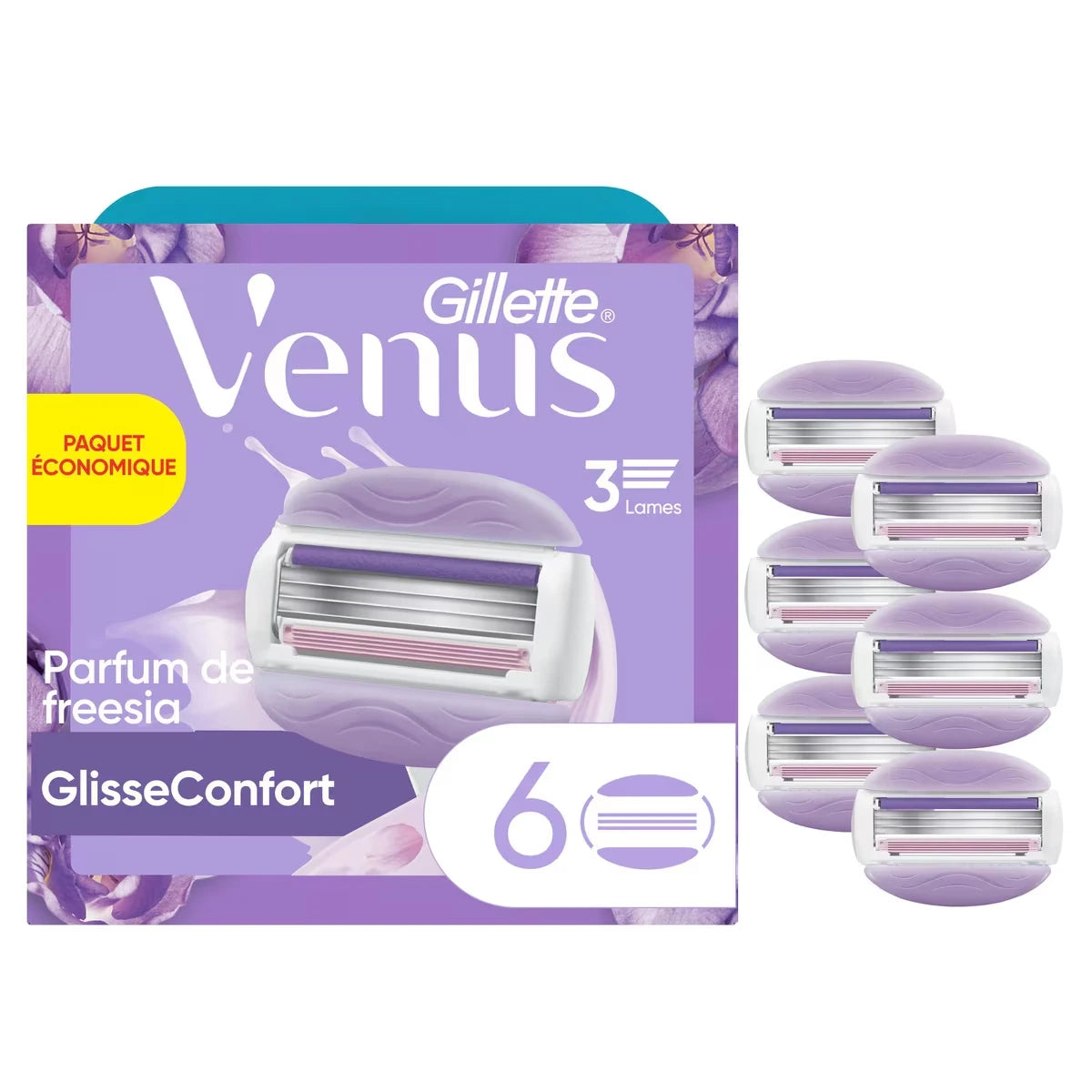 Lames de rasoir Gillette ComfortGlide au parfum de Freesia pour femmes, 6 cartouches